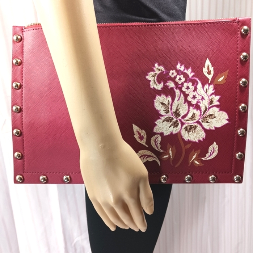 WHITE HOUSE BLACK MARKET Stiff Studded  Floral Accent Envelope Wristlet …